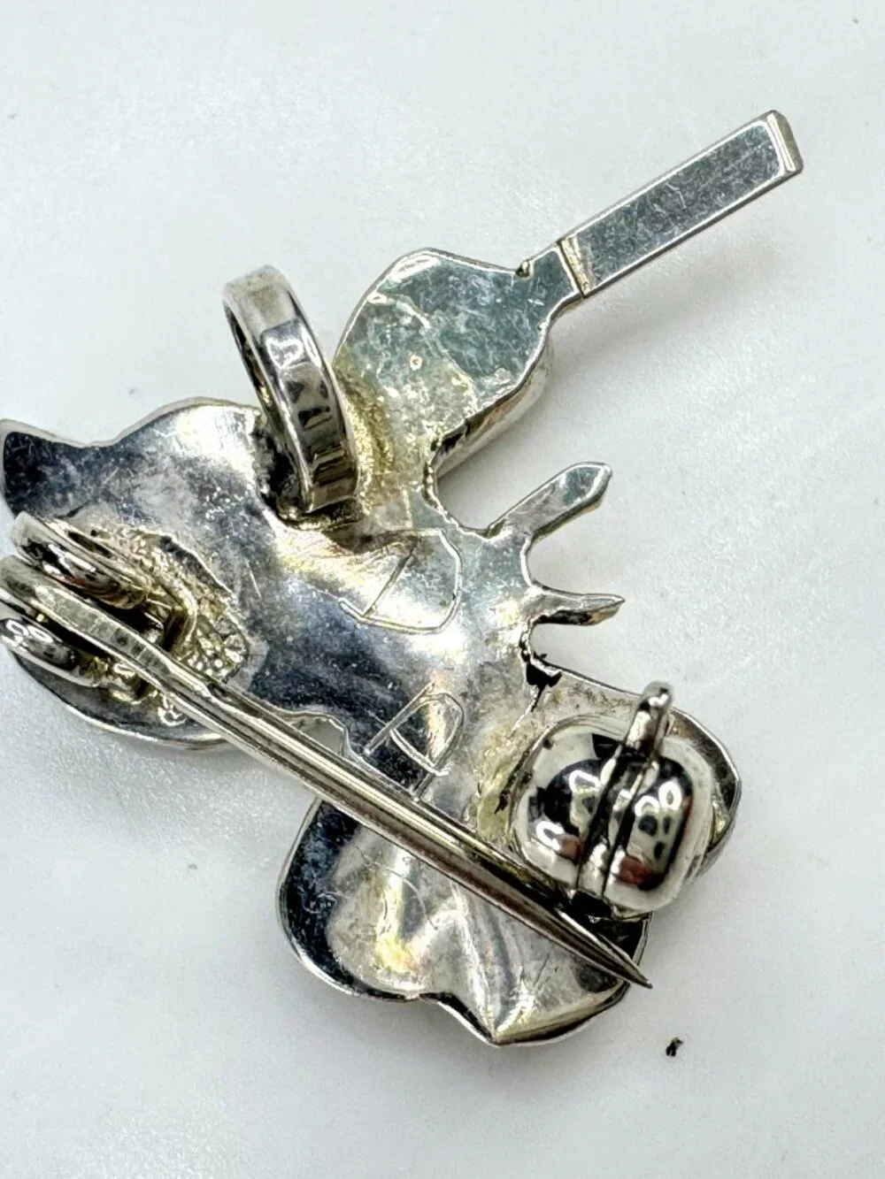 Vintage signed sterling inlay bird & hummingbird brooch pendant necklace JR1915
